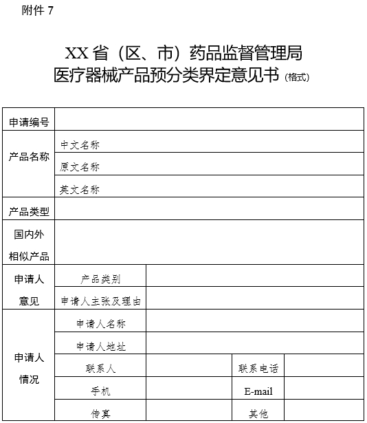 XX?。▍^(qū)、市）藥品監(jiān)督管理局醫(yī)療器械產(chǎn)品預(yù)分類界定意見書（格式）（2024年第59號）(圖1)